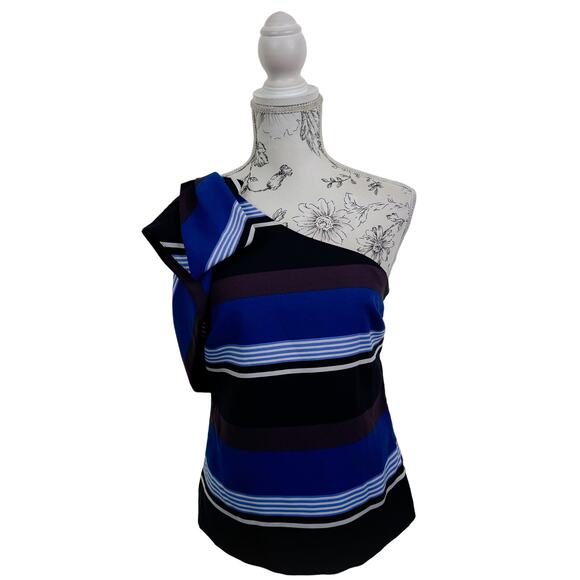 Banana Republic One Shoulder Bow Striped Blouse Size 2 NWT $78 - Picture 2 of 11